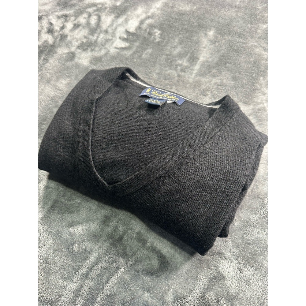 Brooks Brothers Merino Italian  Wool‎ Sweater Men's LARGE V-Neck Pullover Black - Picture 4 of 8